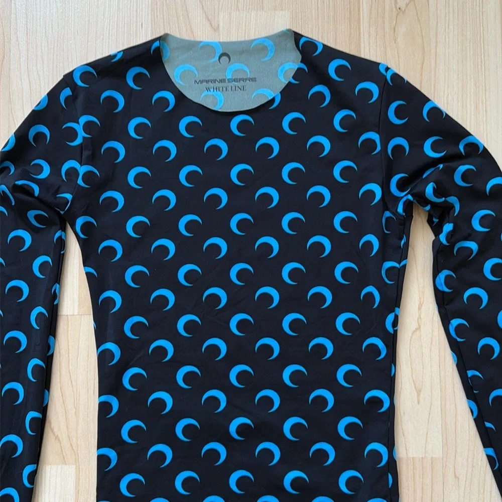 Marine Serre White Line jersey crewneck crescent moon top, size S_3